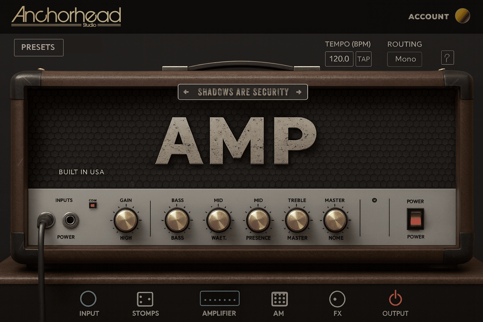 Anchorhead Amp Simulator UI Mockup